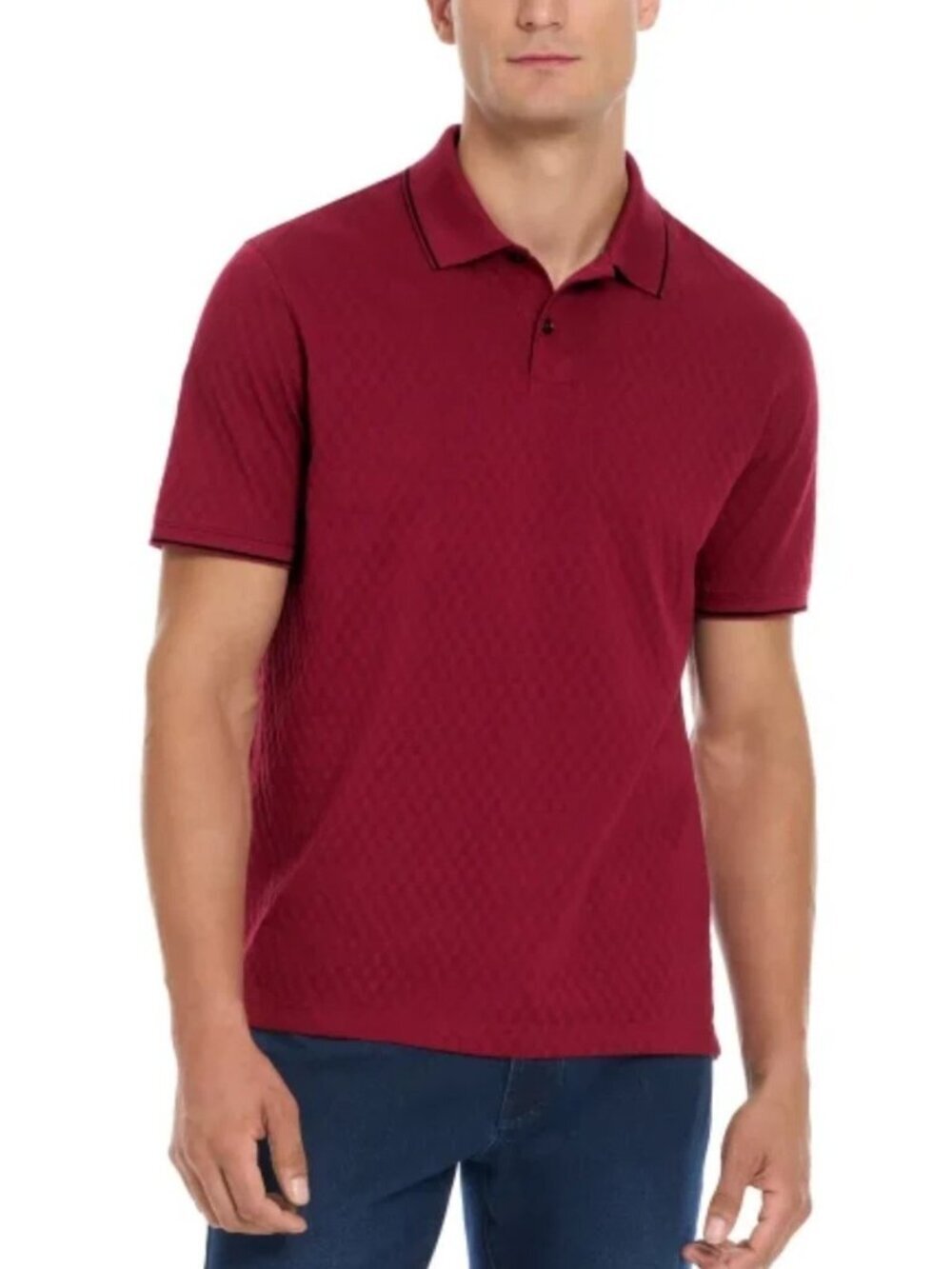 Ted Baker Men's M Red Cotton Polo Shirt Geometric Pattern Short Sleeves